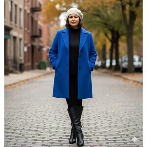 VTG Y2k Womens Wool structured lux classic Cobalt Blue Dressy Overcoat USA~4